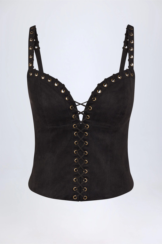 Lace-Up Top in Black - UK Size:10